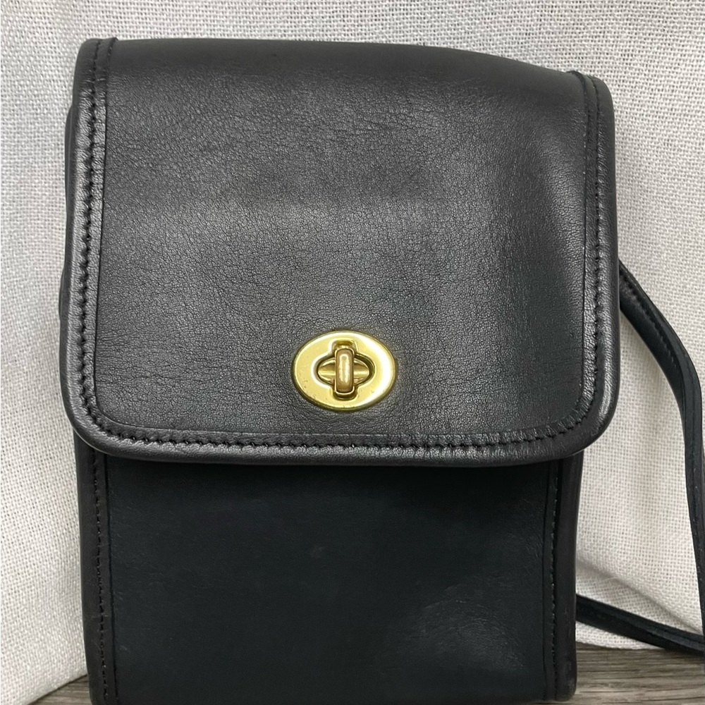 COACH Leather #9893 Black Scooter  Crossbody Small Bag Vintage Made in the USA